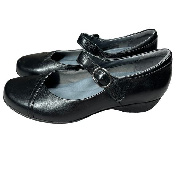 Dansko Fawna Black Mary Jane Shoe EU 40 US 10-10.5 Leather Hook Loop Fasten - Picture 1 of 15